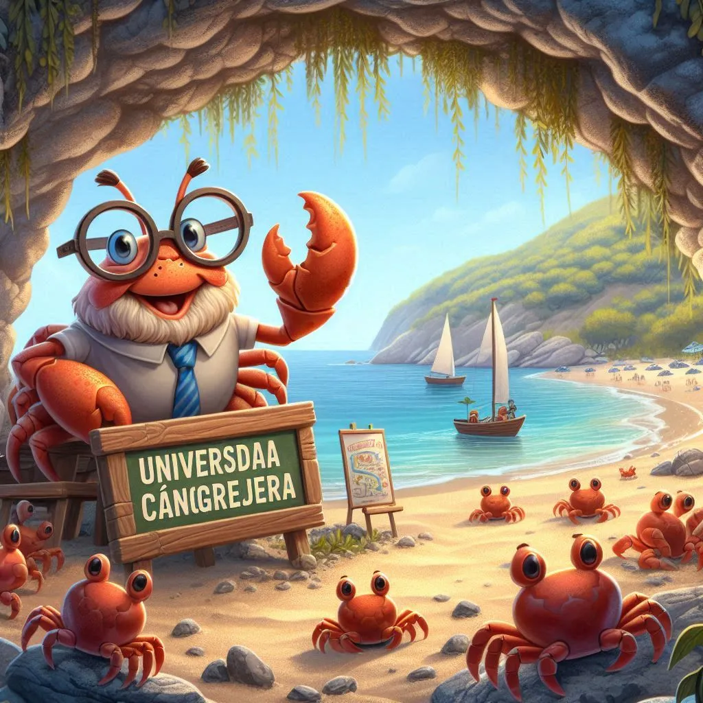 a crab with glasses is holding a sign in front of a group of crabs