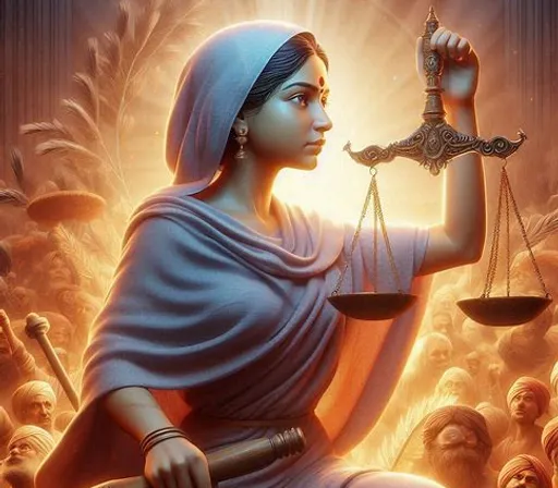 a painting of a woman holding a scale of justice