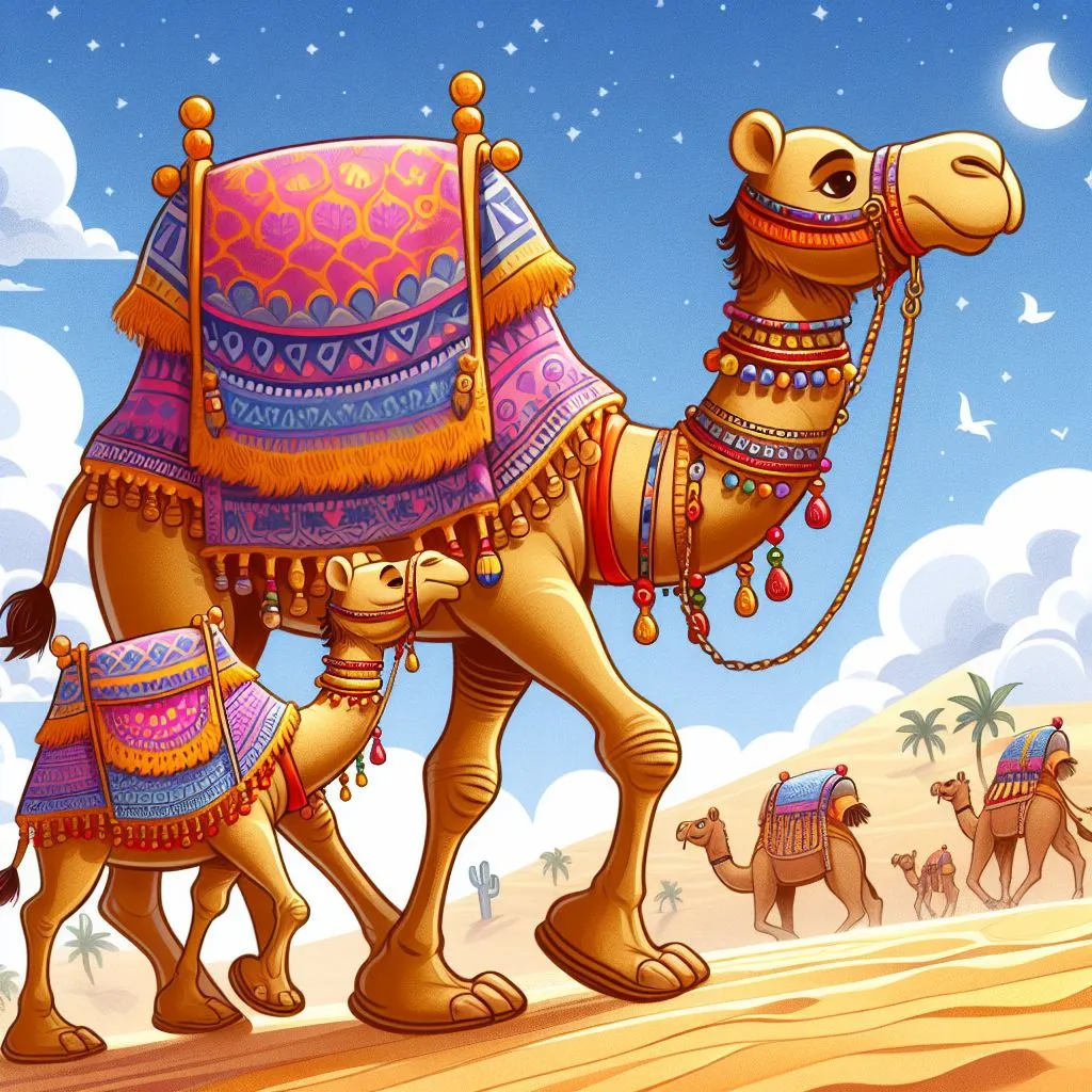 a painting of a camel with a saddle on its back