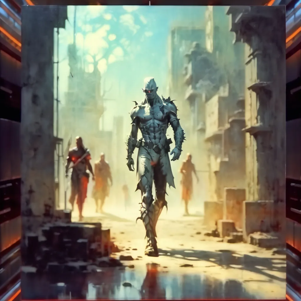 a man in a futuristic suit walking through a city