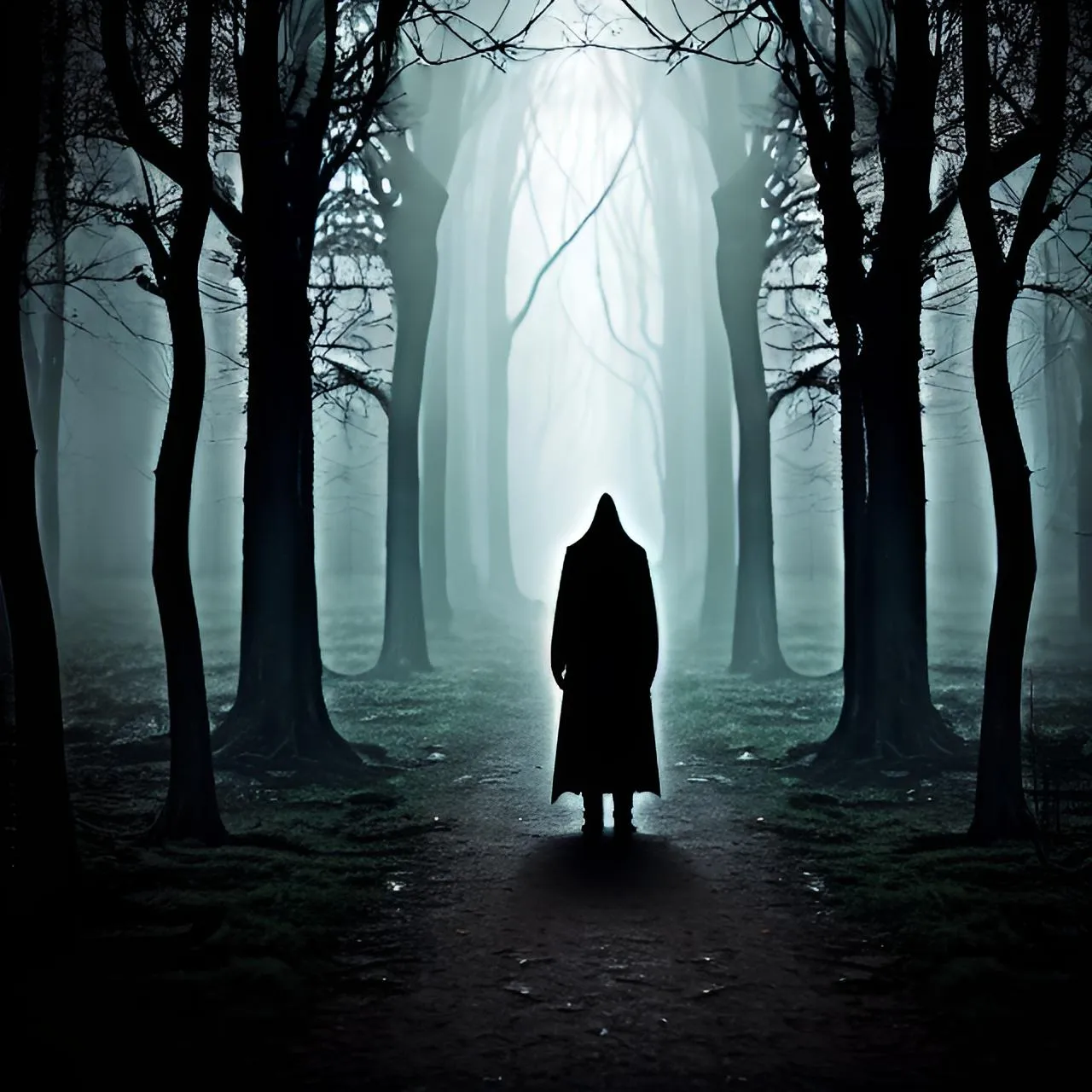 a person standing in the middle of a forest