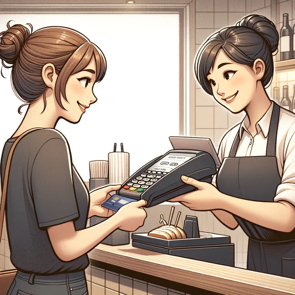 a cartoon of a woman  point to  a menu with her finger