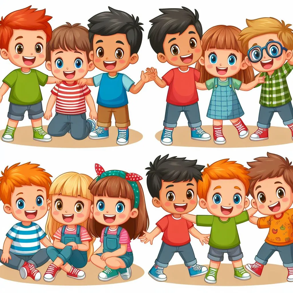 a group of kids with different expressions on a white background