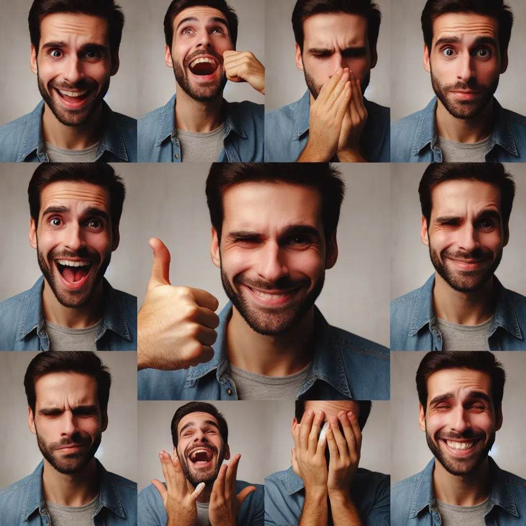 a collage of a man making a funny face