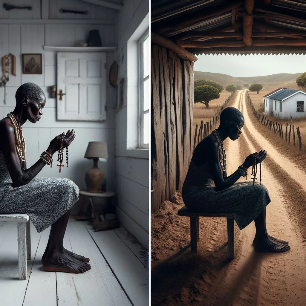 a man sitting on a bench next to a picture of a house