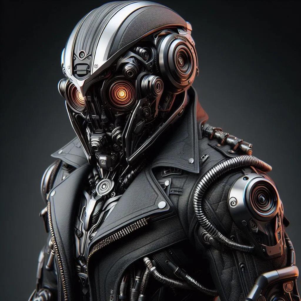 a man in a futuristic suit with headphones