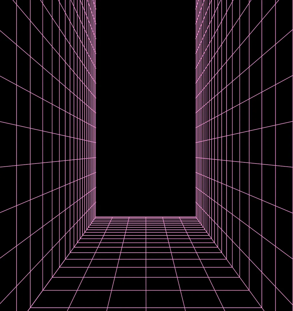 a black and white photo of a room with pink lines