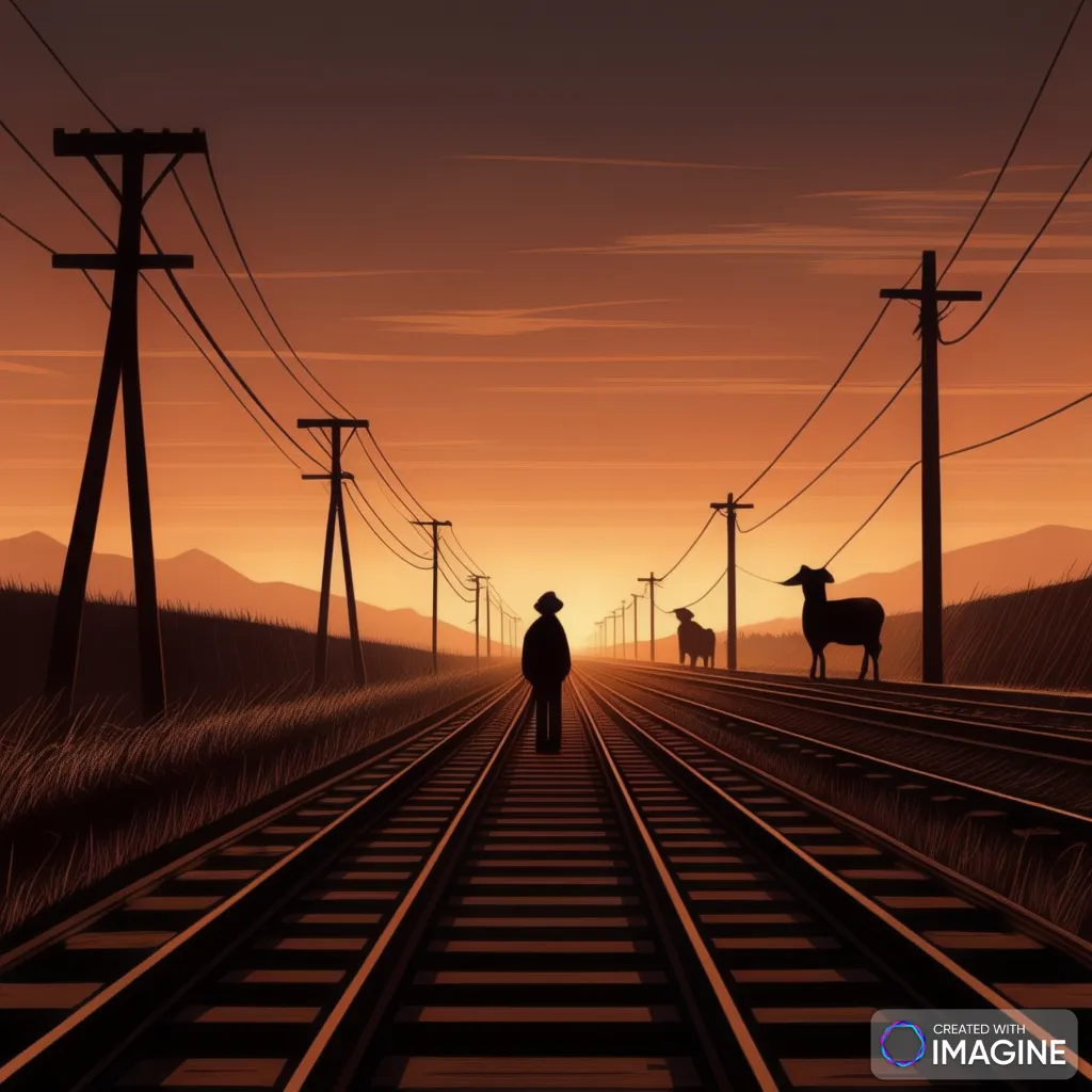 a person standing on a train track at sunset