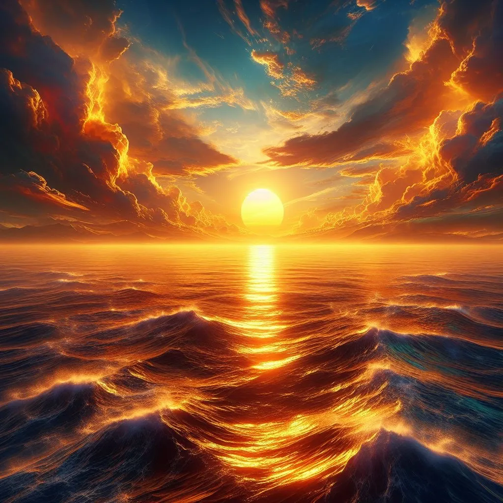 a painting of a sunset over the ocean