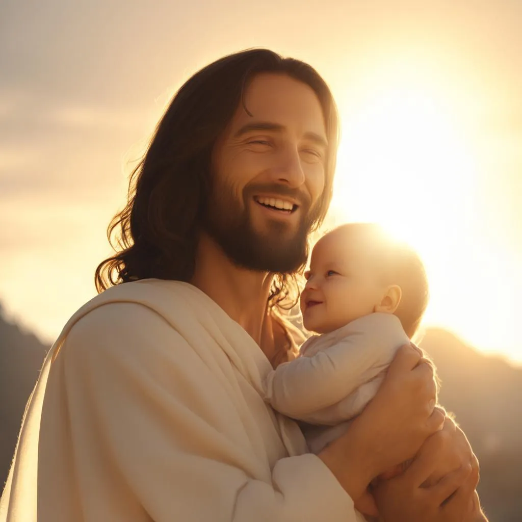 a man holding a baby in his arms