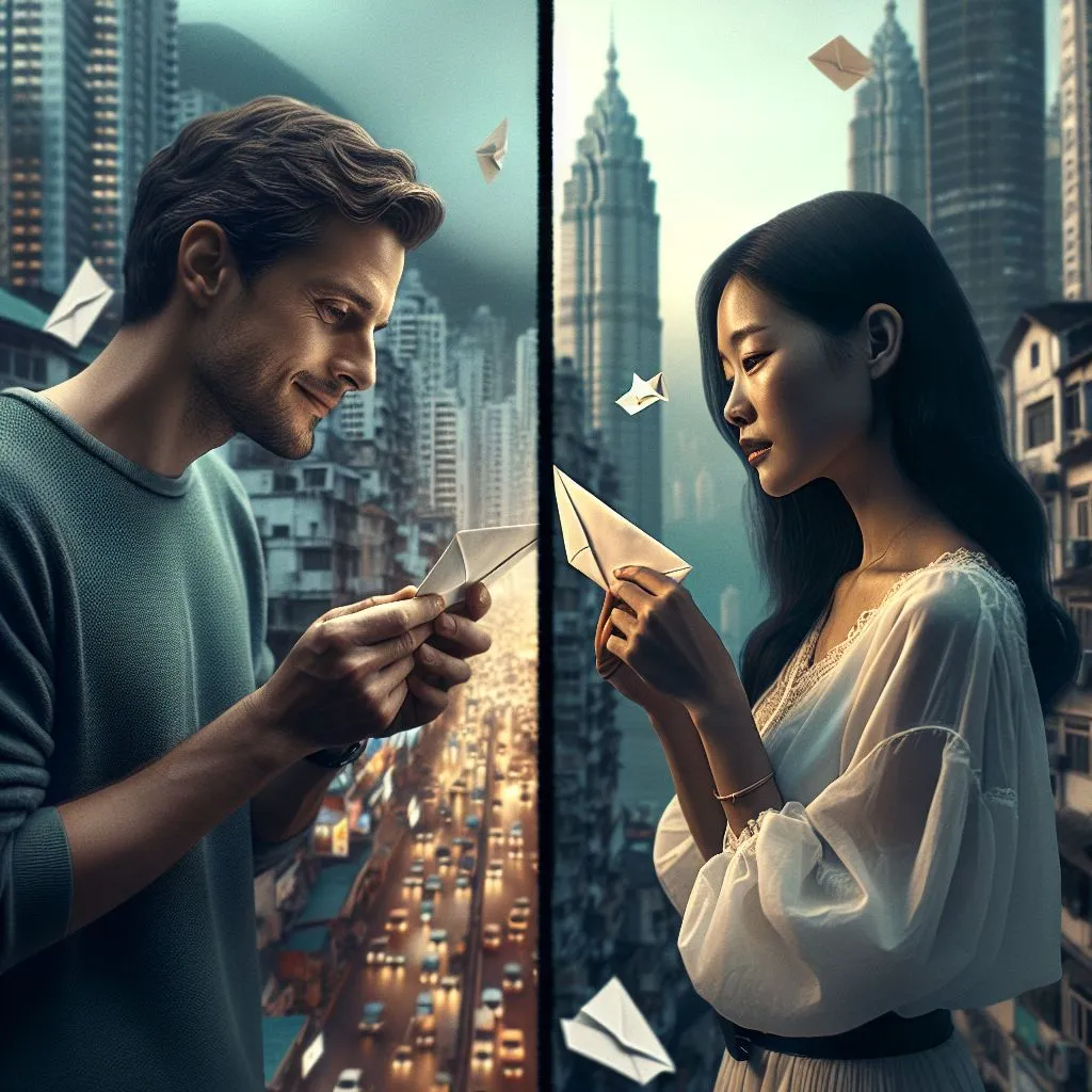 a man and a woman looking at a piece of paper in the Urban city