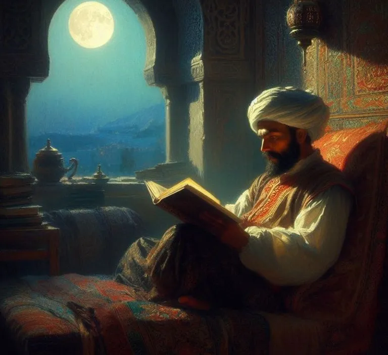 a painting of a man reading a book