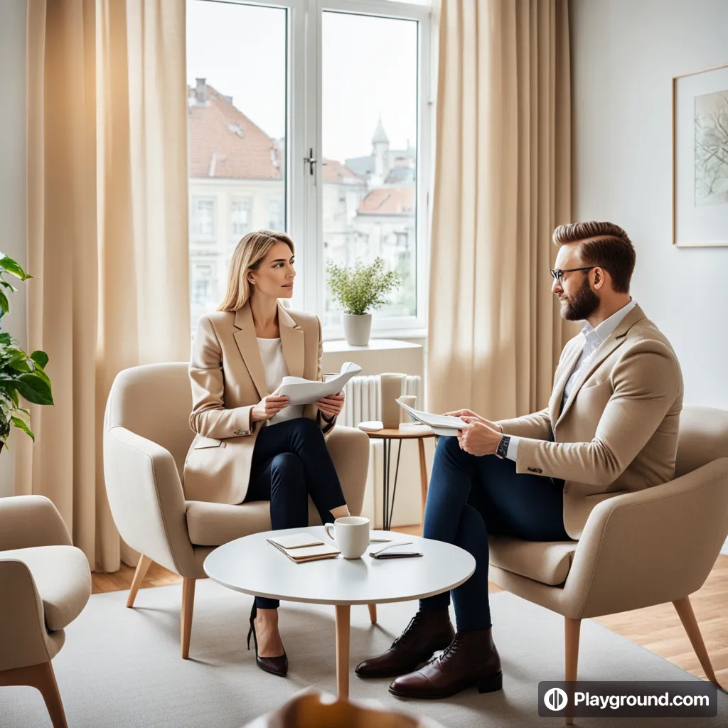 a man and a woman sitting in chairs in a living room