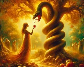 a painting of a woman and a snake