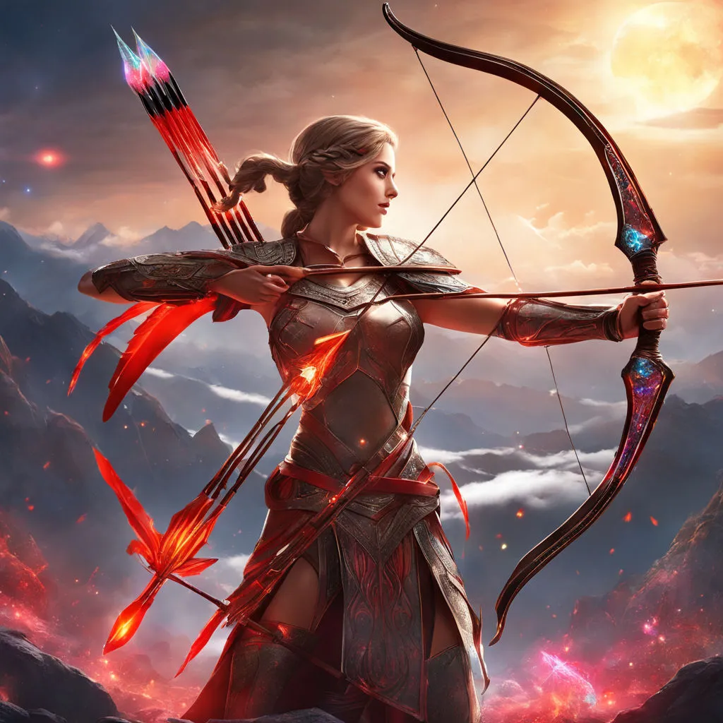 a woman with a bow and arrow in her hands