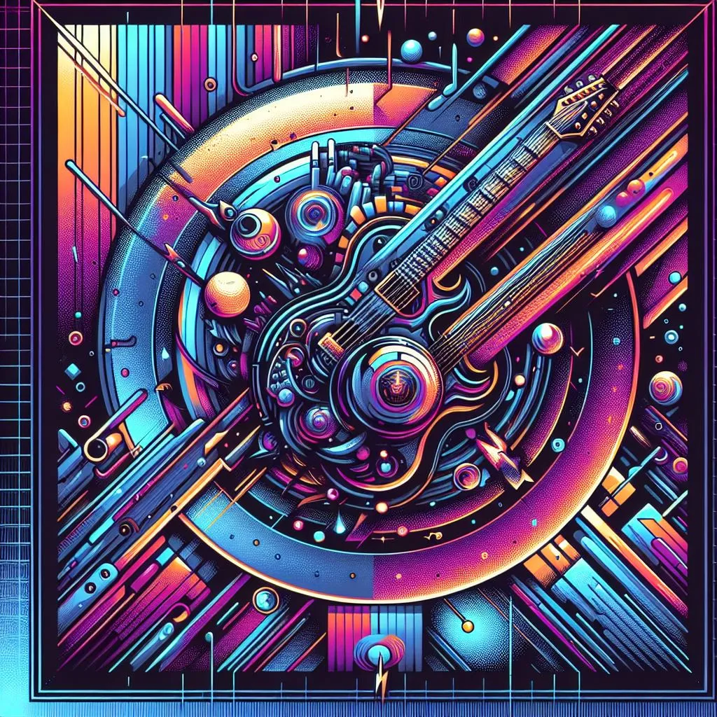 a psychedelic psychedelic artwork with a guitar in the center