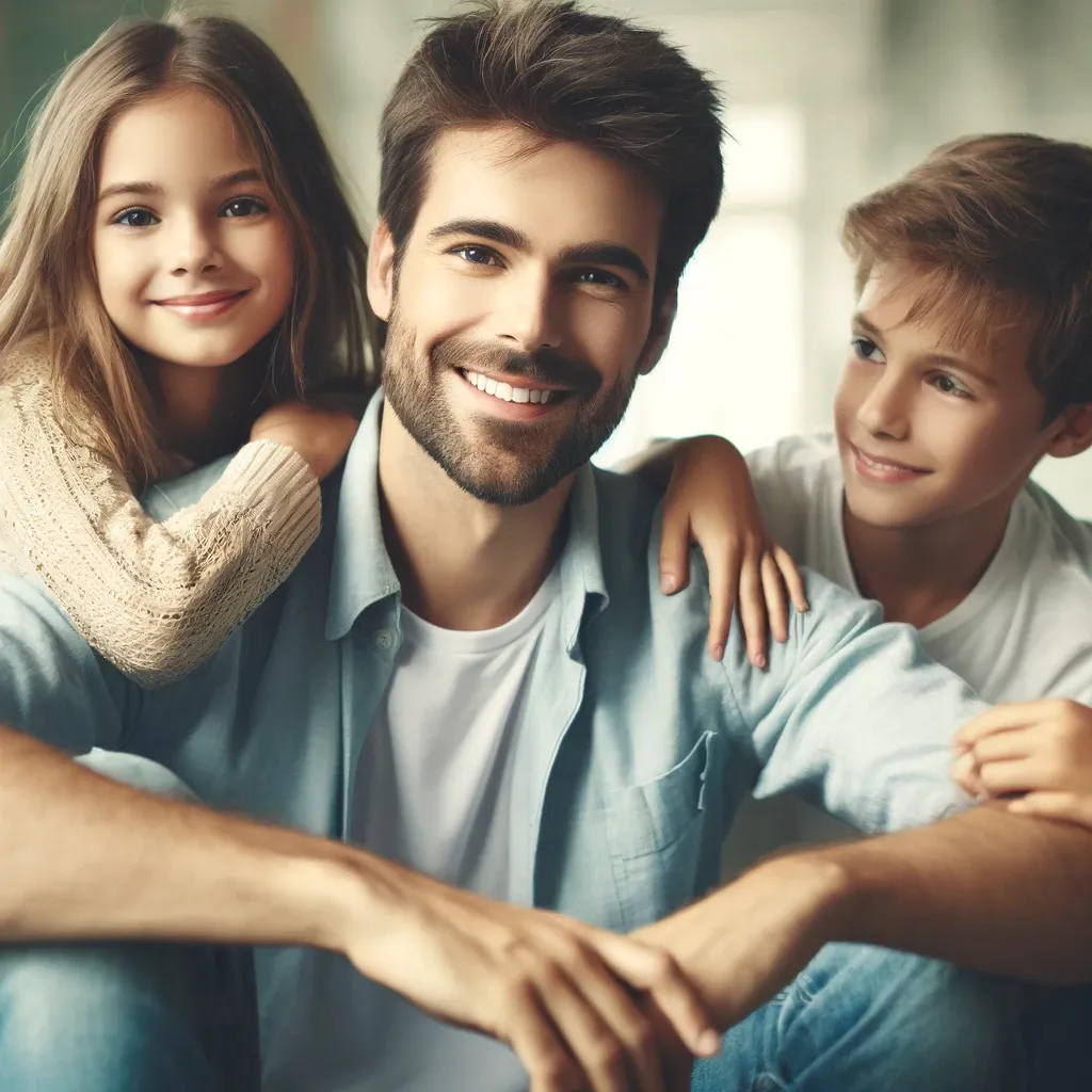 a man and two children are posing for a picture