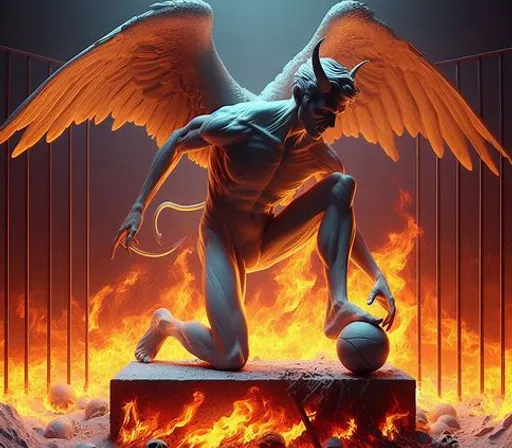 a statue of an angel sitting in front of a fire