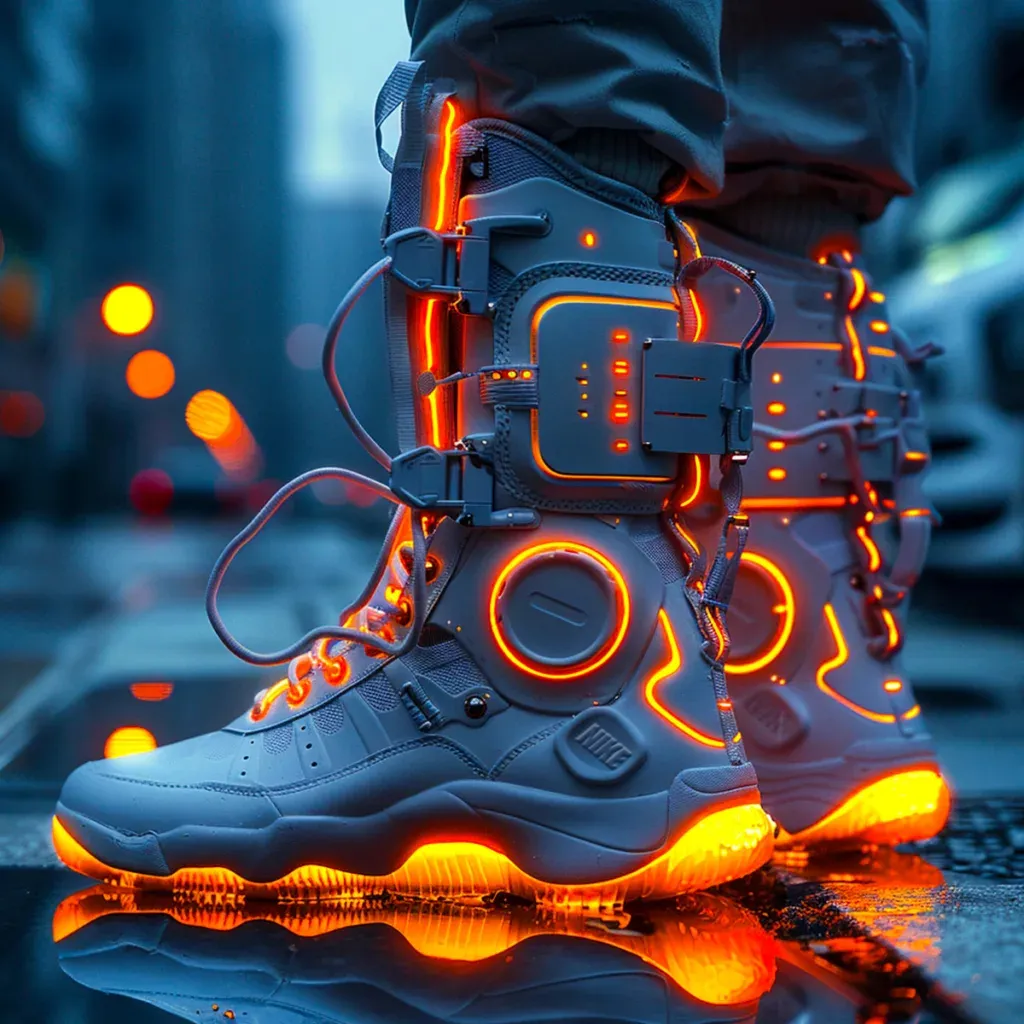 a person standing on a street with a pair of glowing shoes