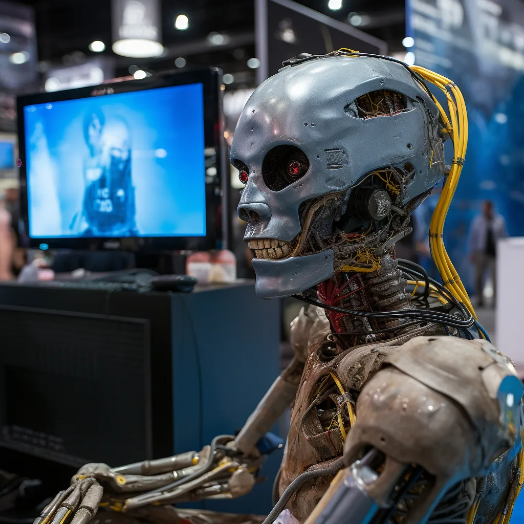 a robot is sitting in front of a television