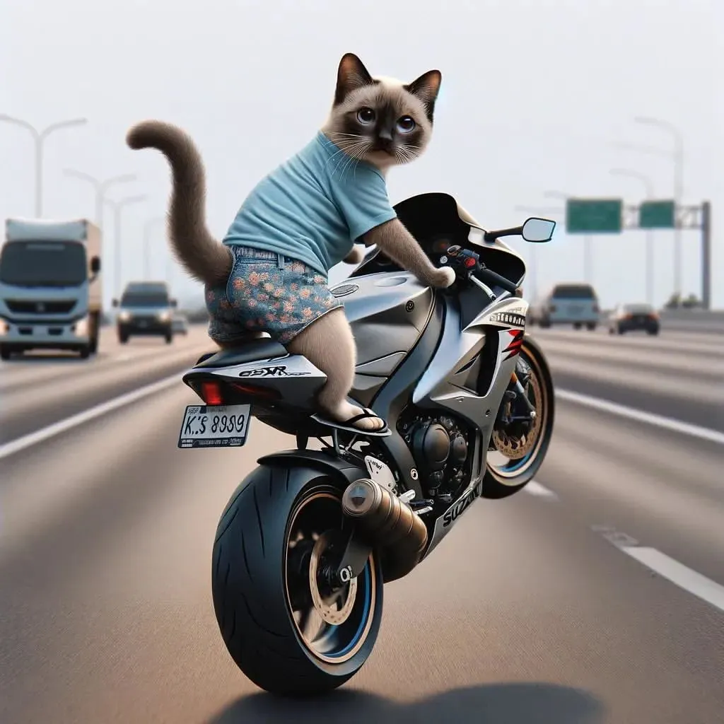 A cat riding a sidecar in