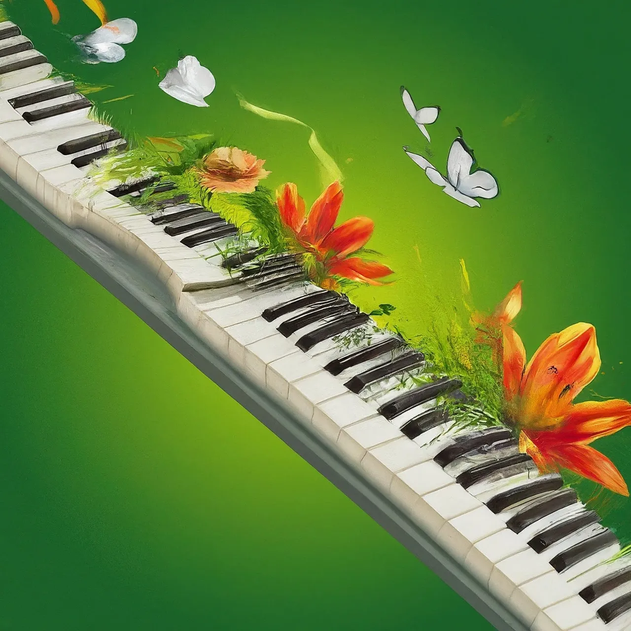 a painting of a piano with flowers on it