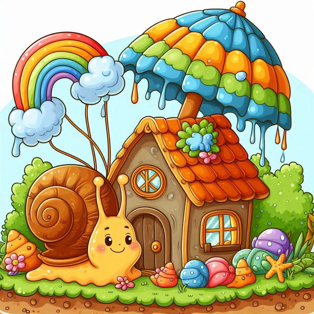 a snail and a house under an umbrella