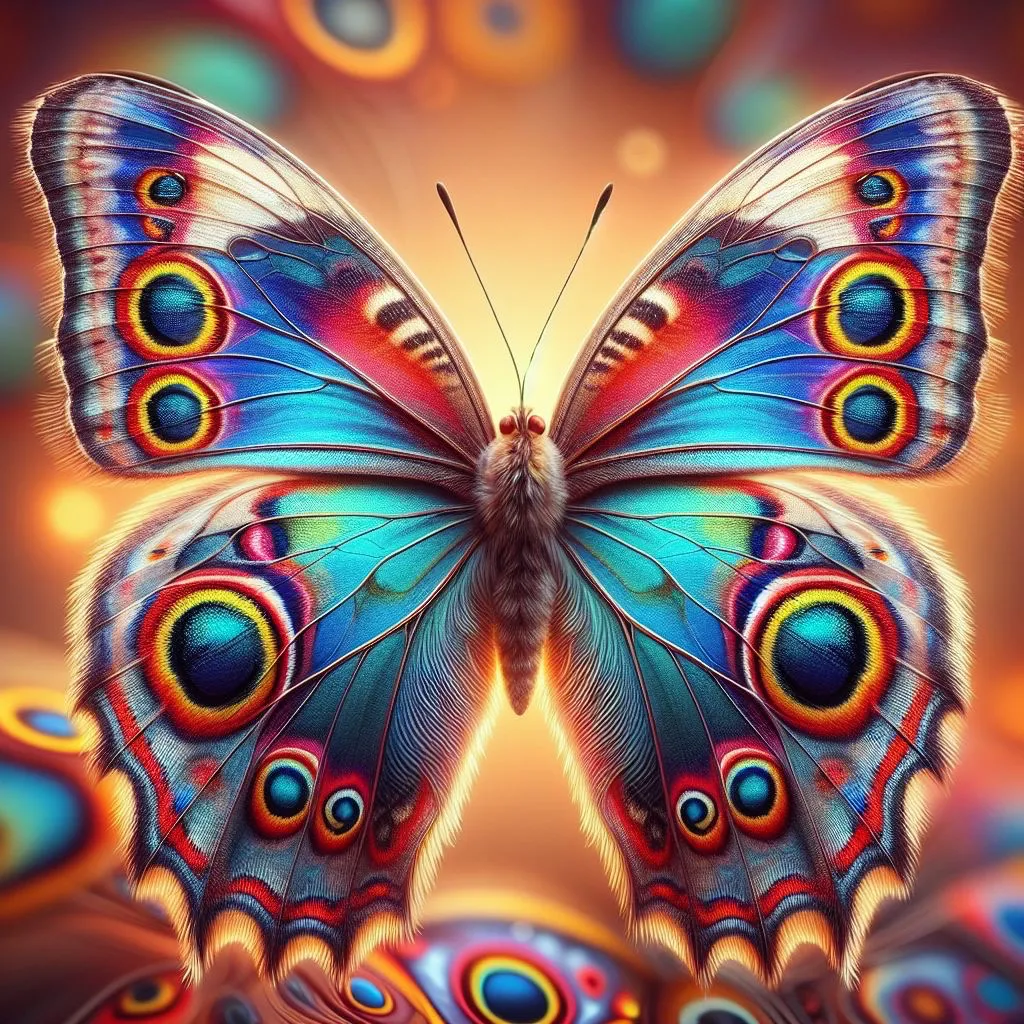 a colorful butterfly with blue, red, and yellow wings