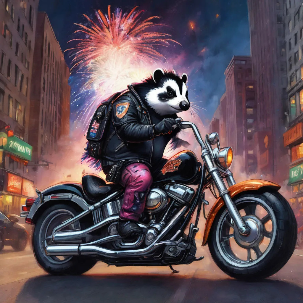 a painting of a panda riding a motorcycle