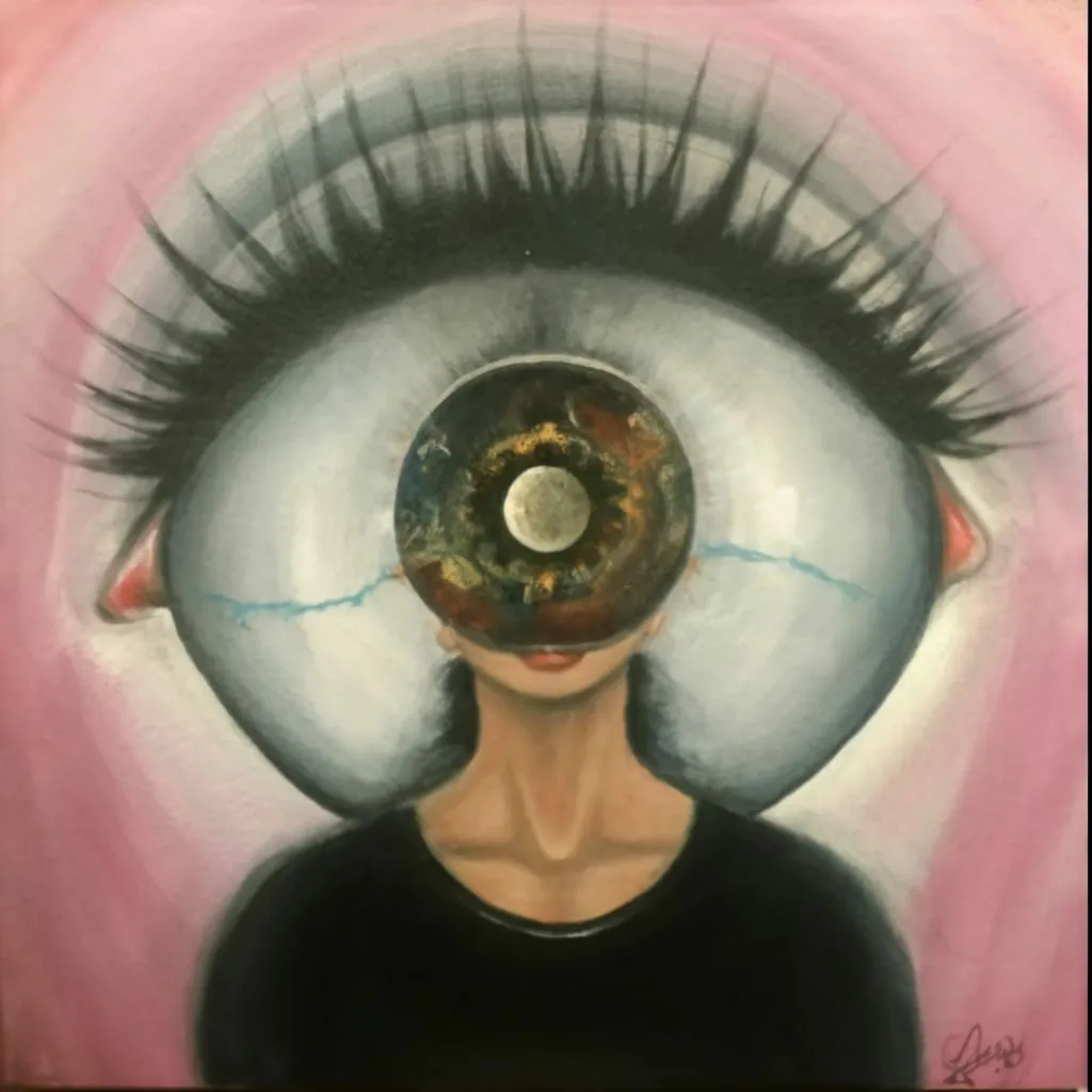 a painting of a woman's face with an eyeball in the center of