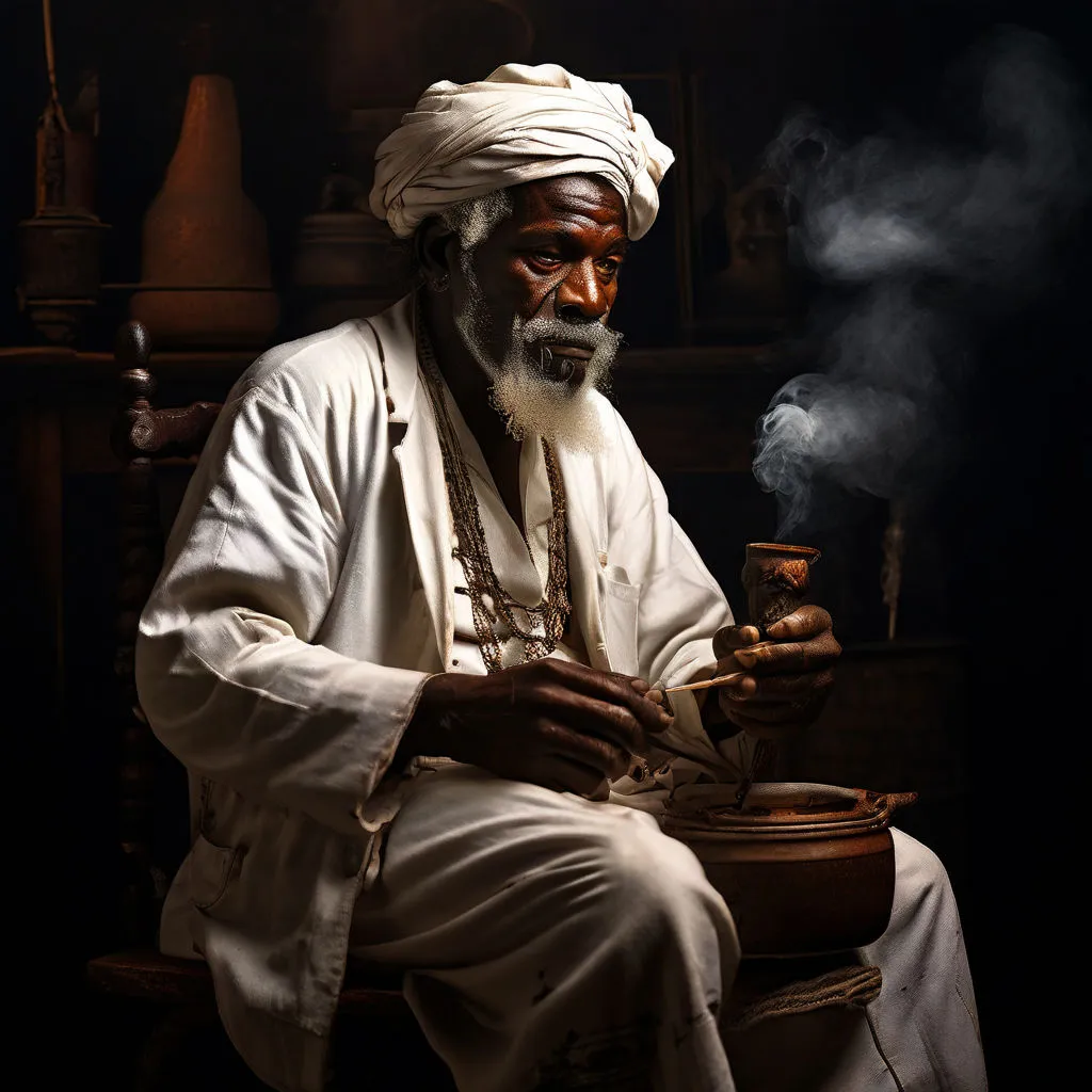 a man with a white turban is smoking a pipe