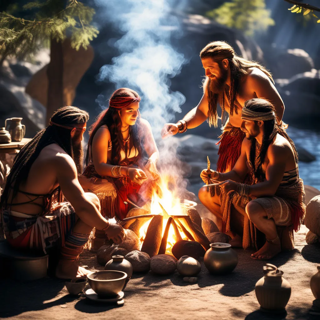 a group of people sitting around a fire