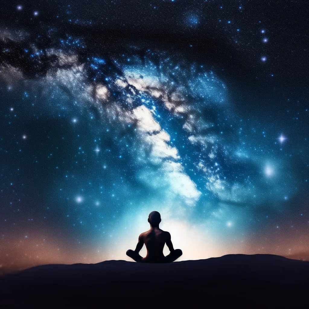 Widower sitting at gravesite in desert at night