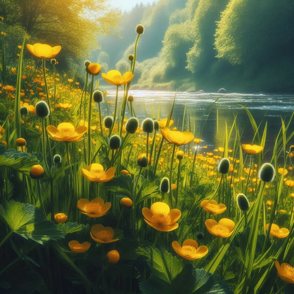 a painting of a field of yellow flowers