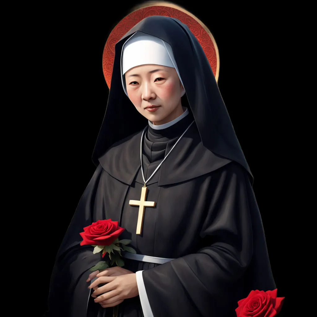 a painting of a nun holding a rose