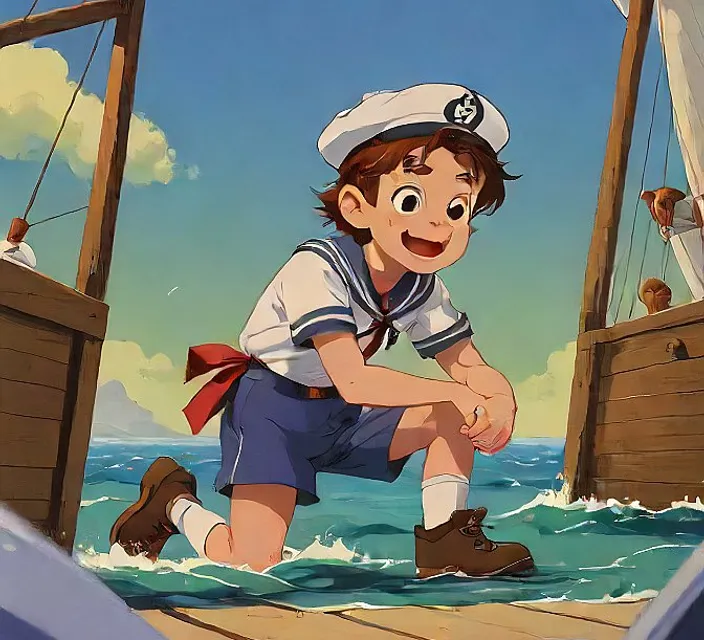 a boy in a sailor's outfit sitting on a boat