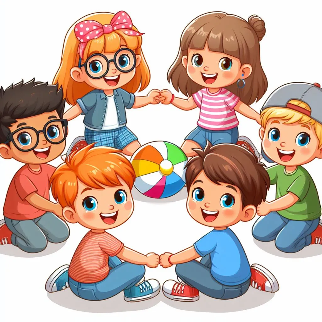 a group of kids playing with a beach ball