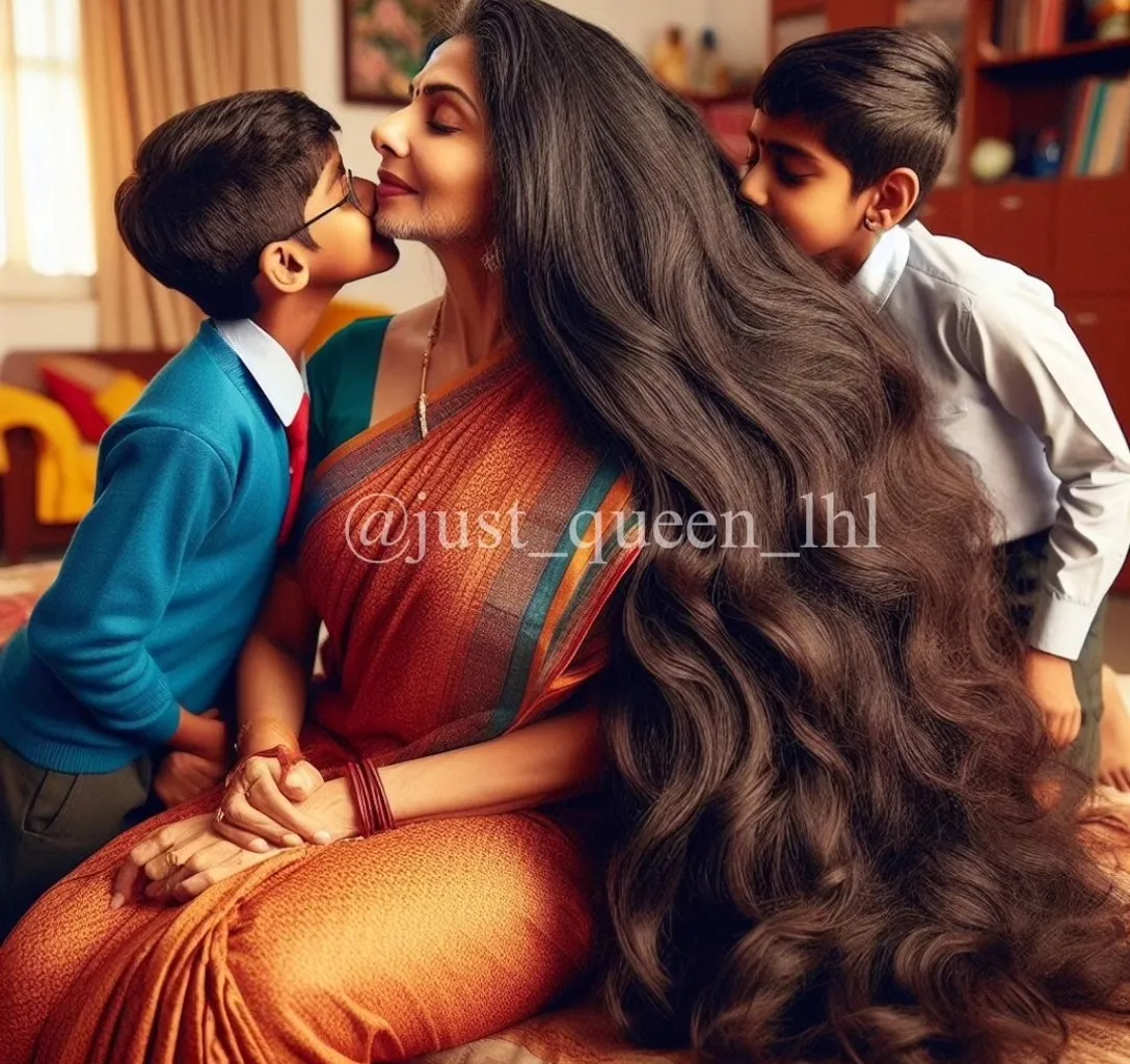 Shruti Hasan with (((extreme long hair))) next to the little boy students