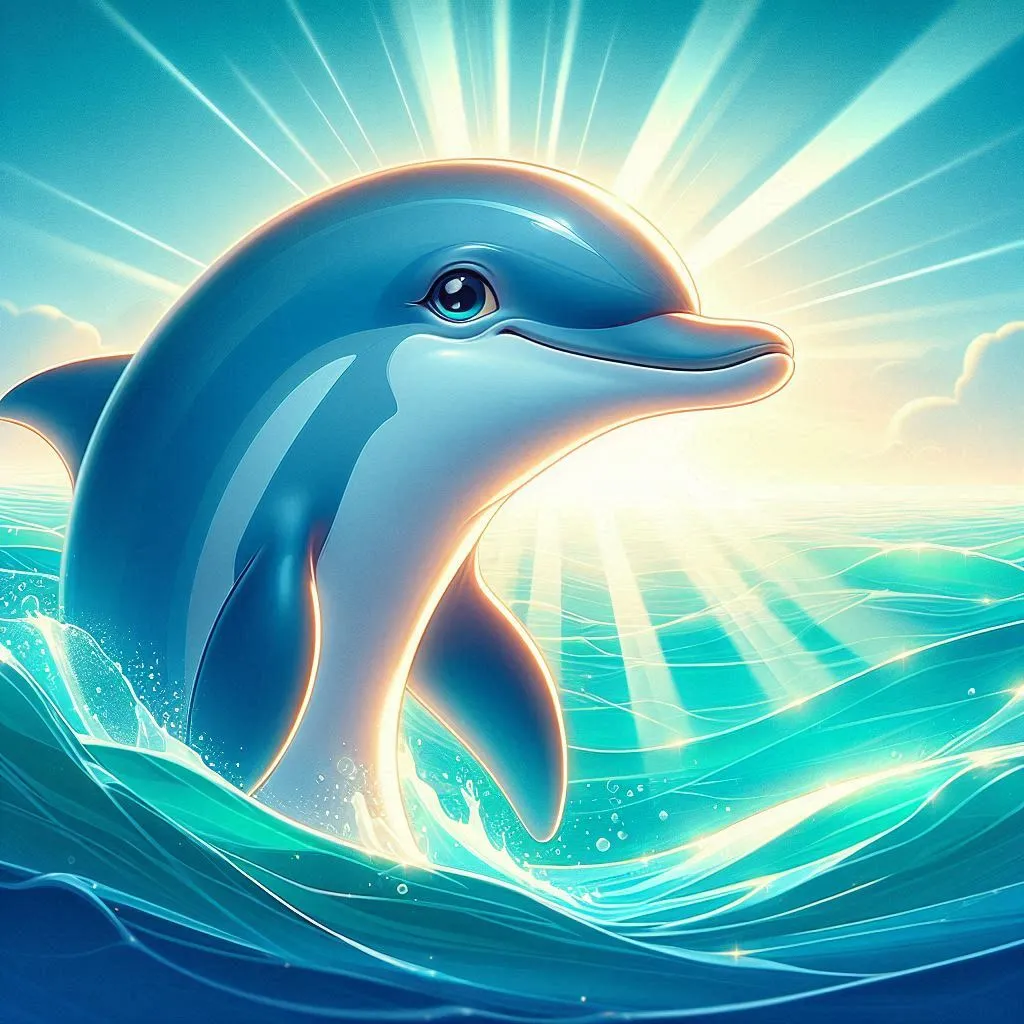 a painting of a dolphin in the ocean