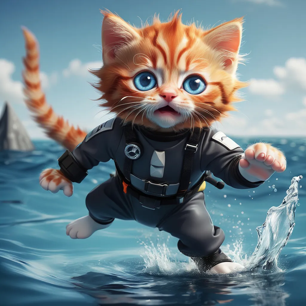 a cat in a diving suit is in the water