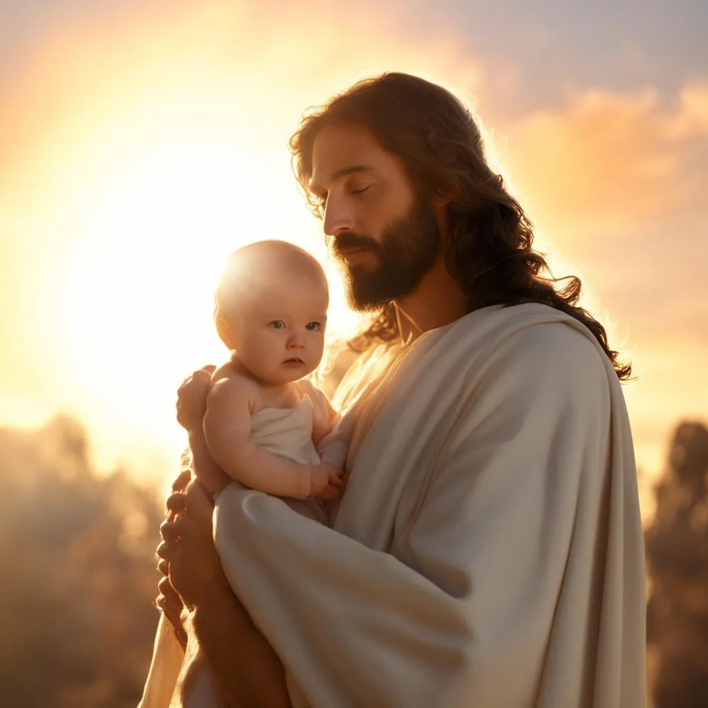 a man holding a baby in his arms