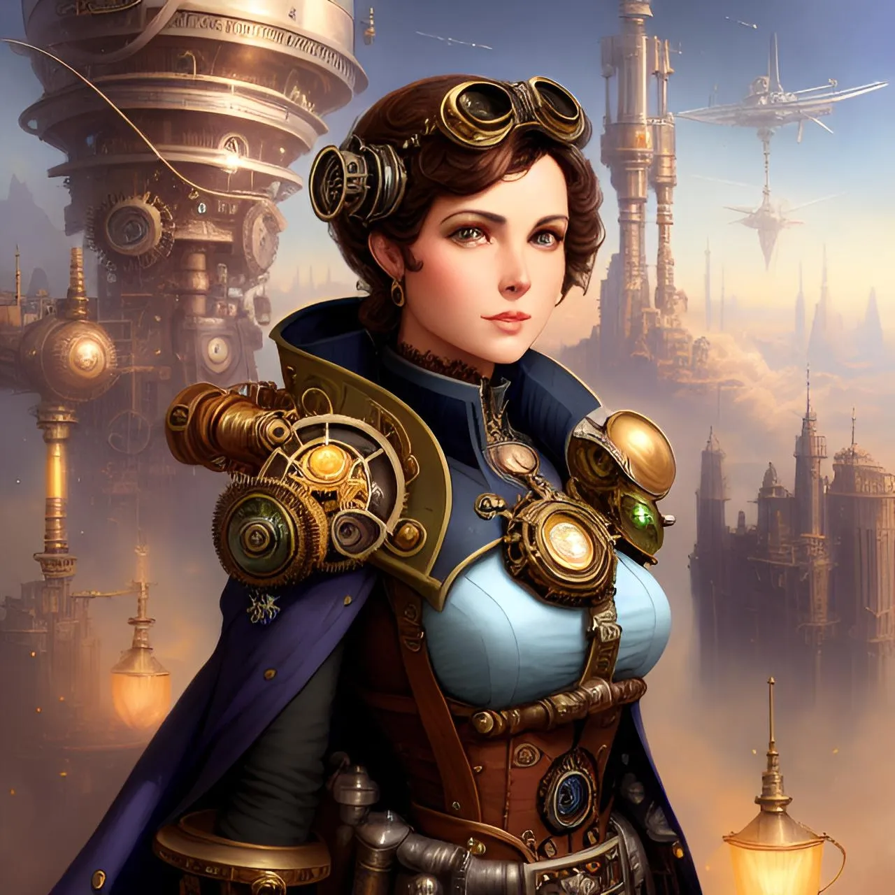 a painting of a woman in steampunk clothing