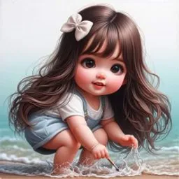 a painting of a little girl playing on the beach