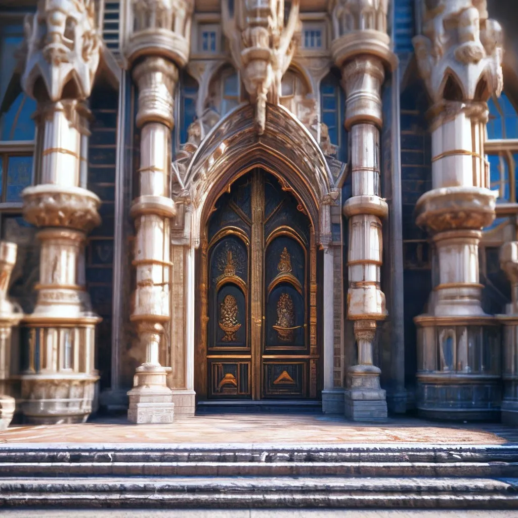 a large wooden door sitting in front of a tall building