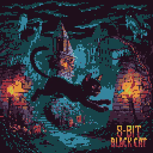 pixelated black cat during halloween