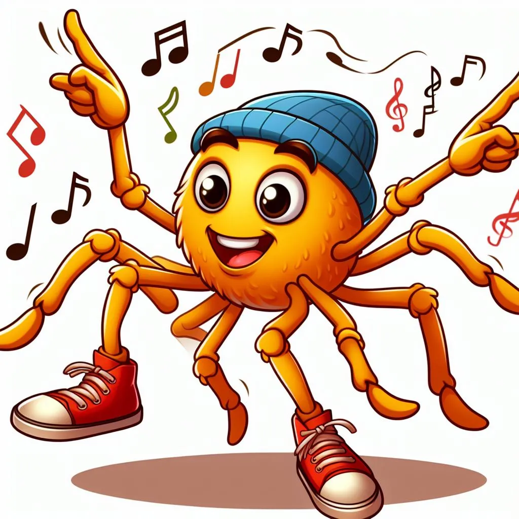 a cartoon spider with music notes around it