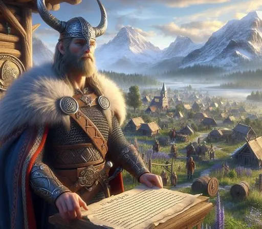 a man in a viking costume holding a book