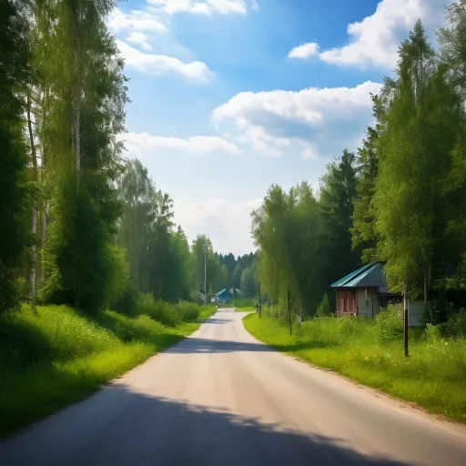 An empty road in the misty morning light of a dense forest