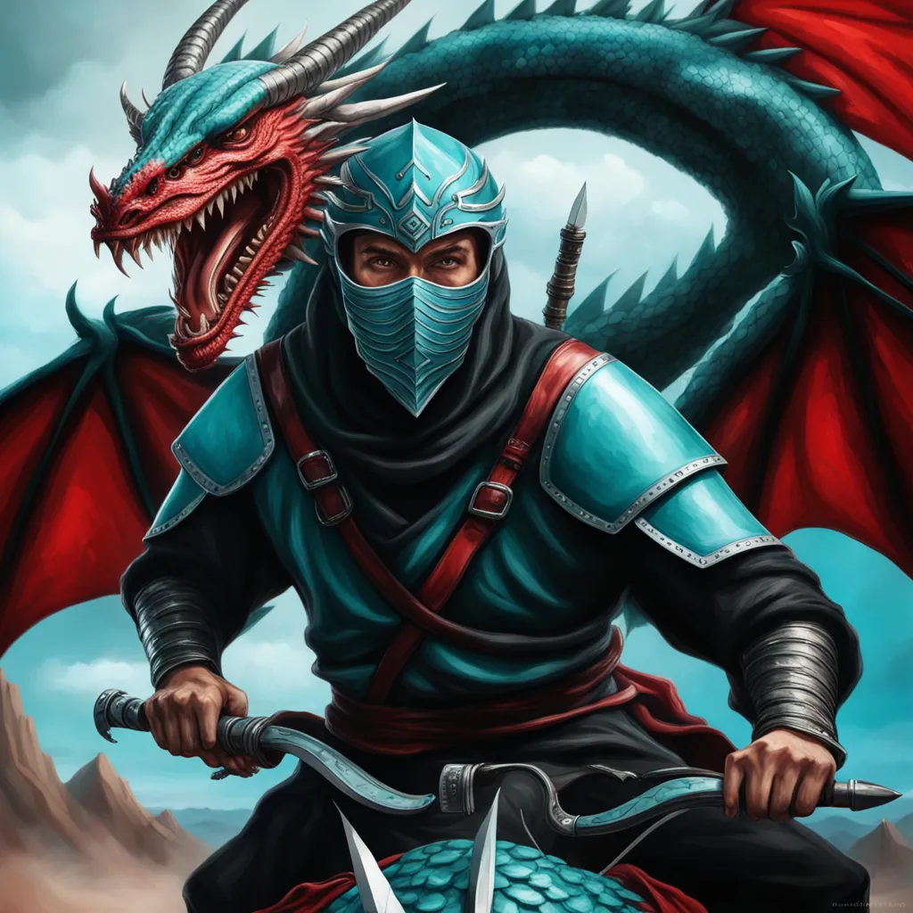 a painting of a man on a motorcycle with a dragon