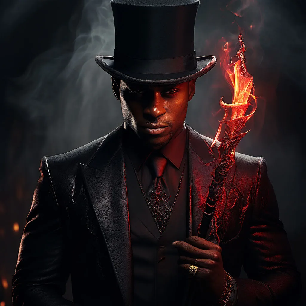 a man in a top hat holding a fire stick